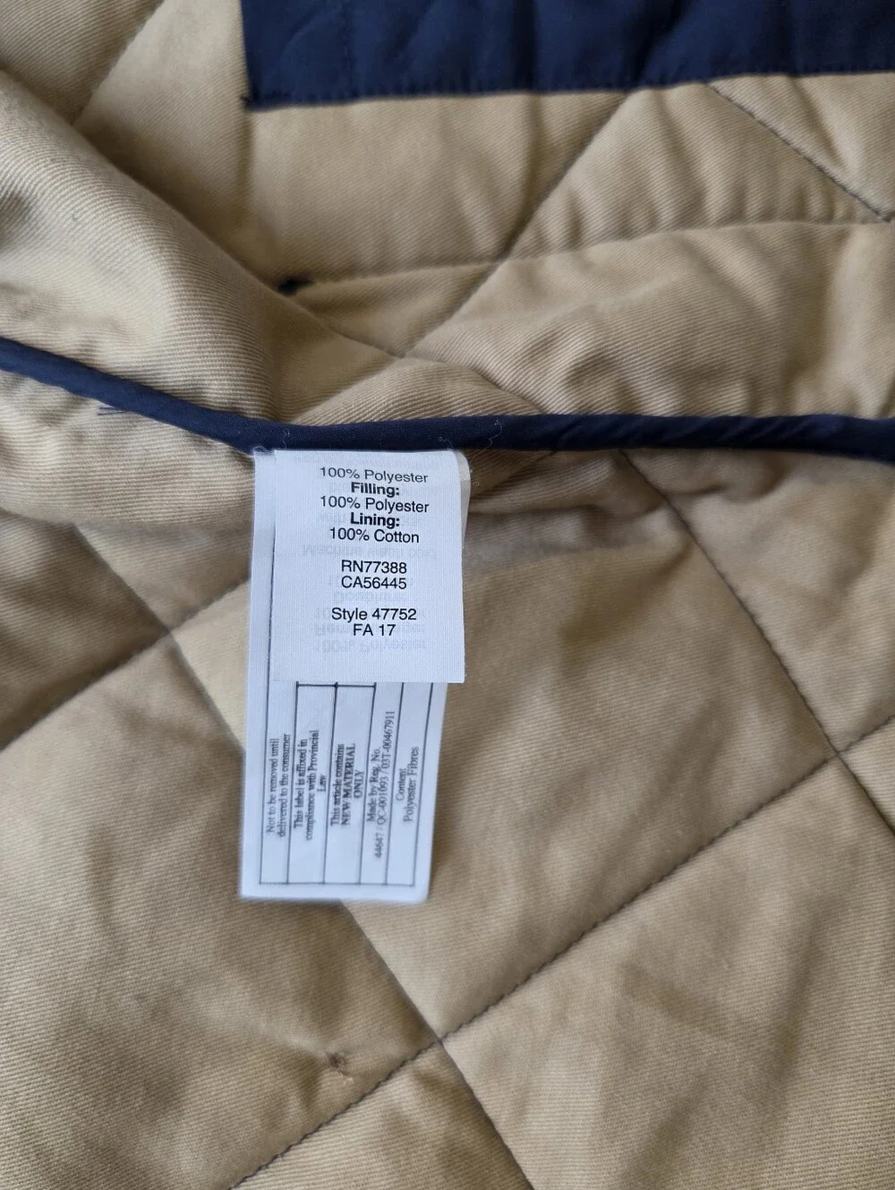J.Crew Authentic Outerwear Quilted Walker Vest Navy Blue & Khaki Size L